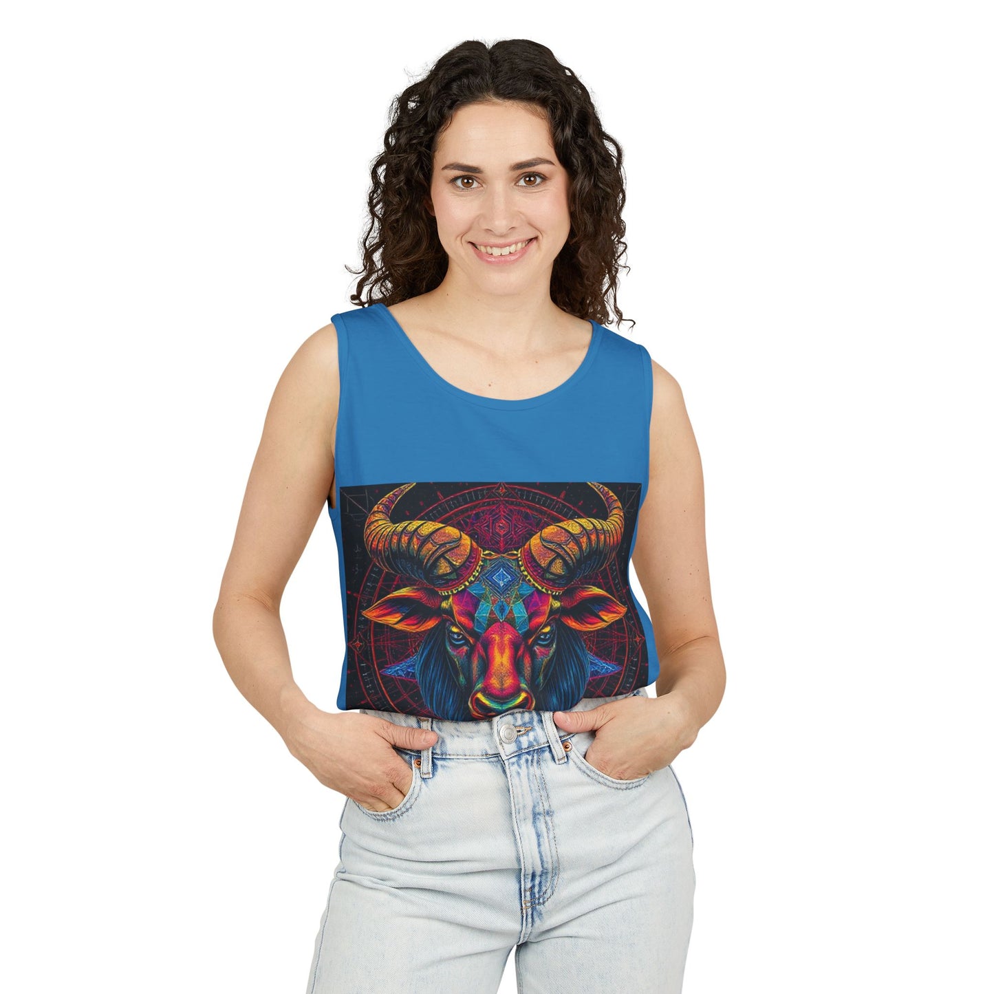 Unisex Garment-Dyed, Tank Top, Taurus Design, Pop Art v1, 100% US cotton