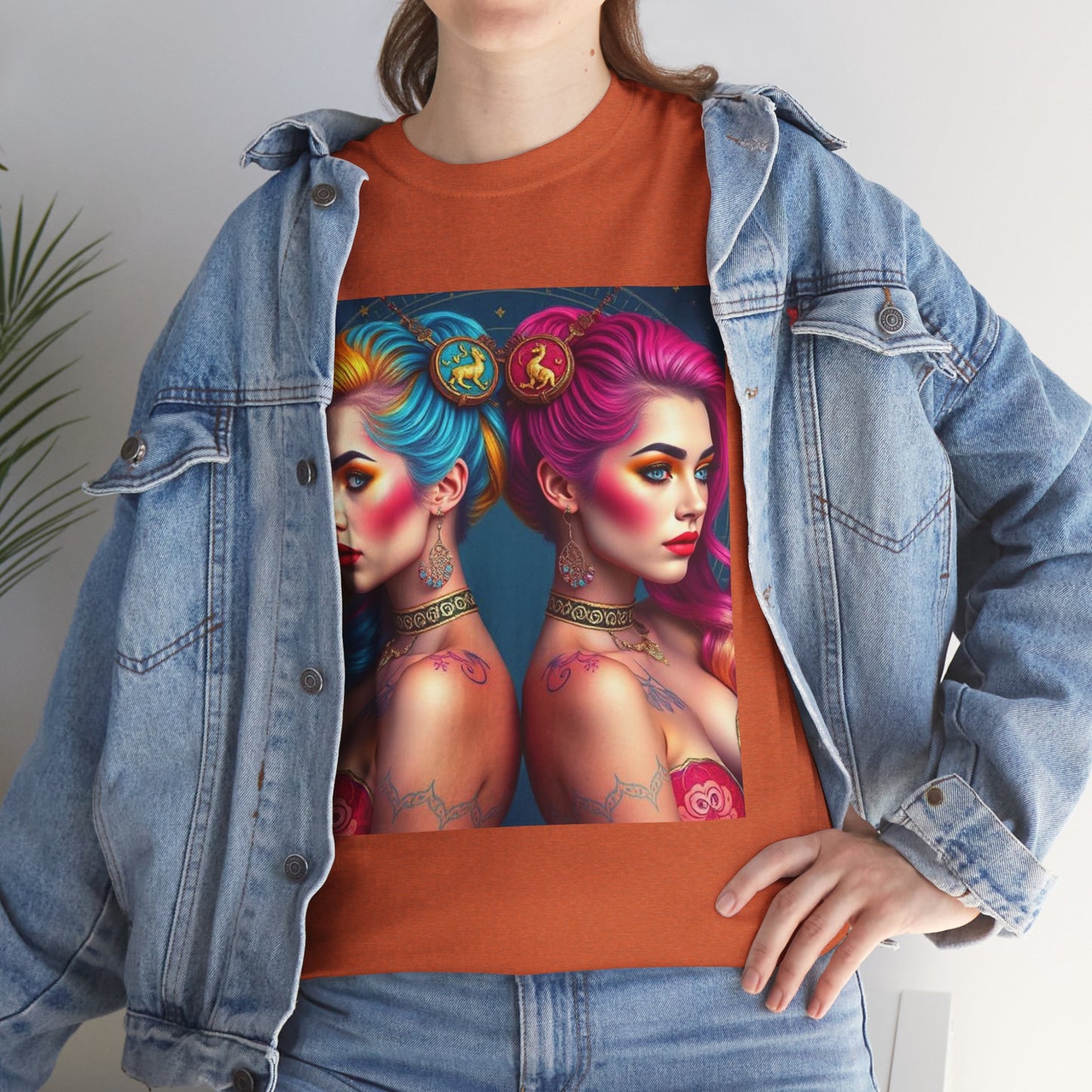 Unisex Heavy Cotton T-Shirt, Gemini, Zodiac v2, Sexy Art