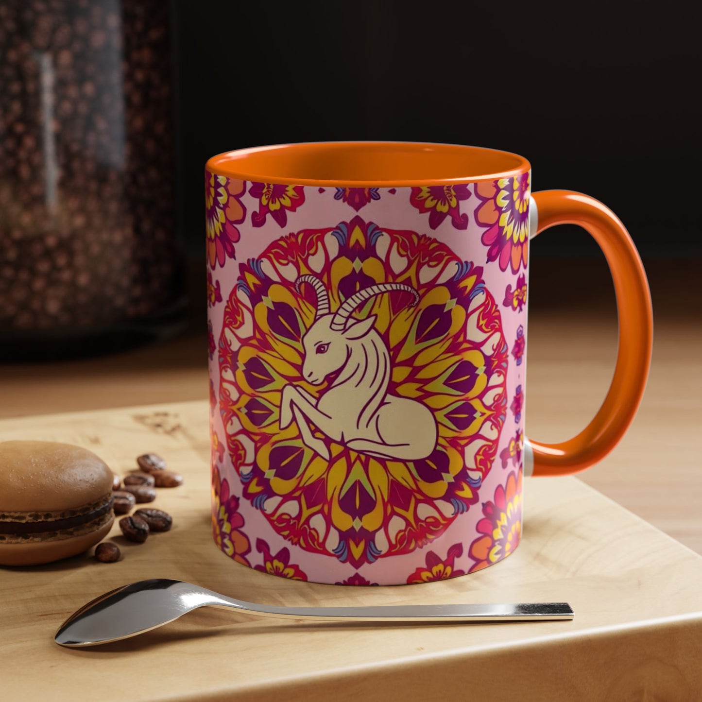 Accent Coffee Mug, Capricorn, Zodiac v3, Flower Pattern, (11, 15oz)
