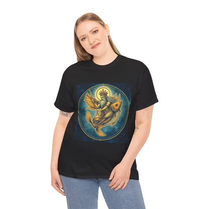 Unisex Heavy Cotton T-Shirt, Pisces King. Zodiac Design
