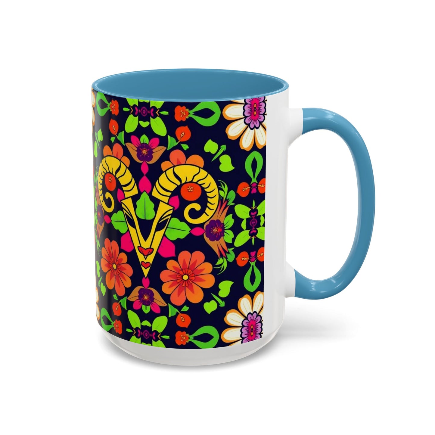 Accent Coffee Mug, Aries, Zodiac v2, Flower Pattern, (11, 15oz)