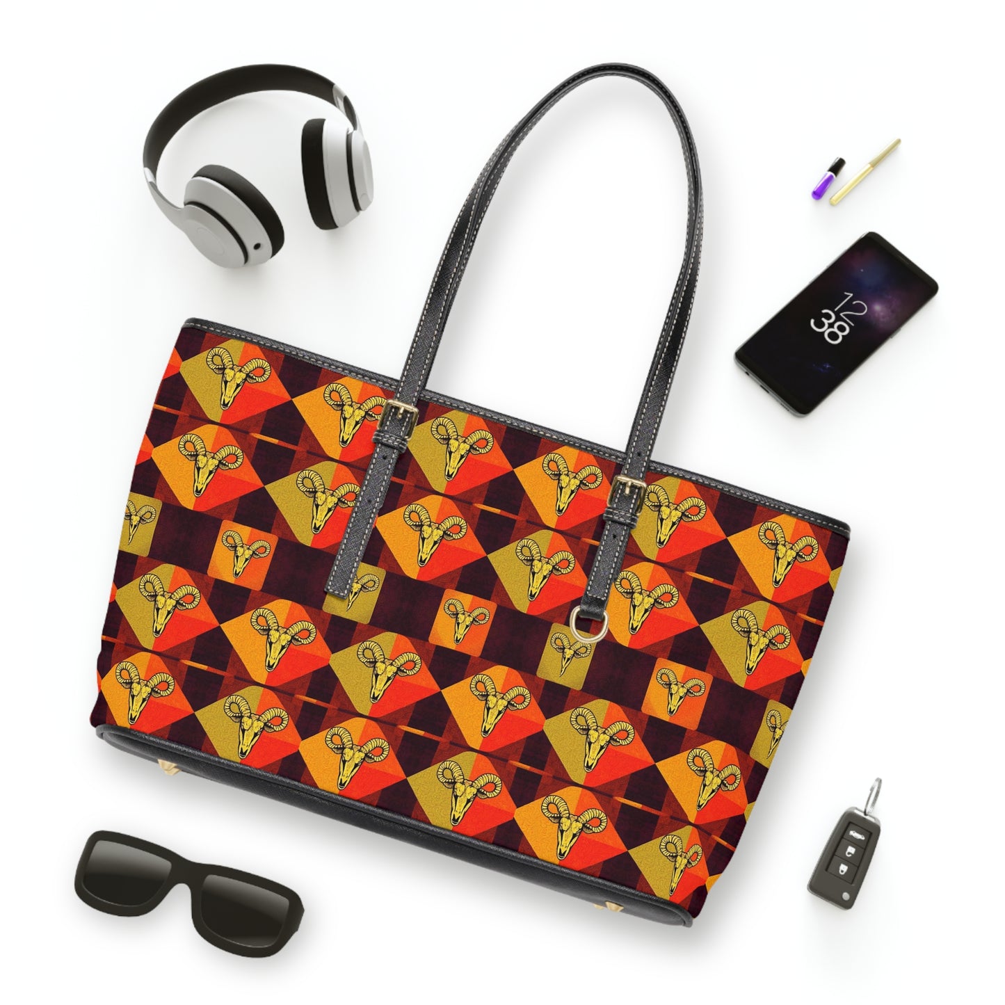 Leather Shoulder Bag, Taurus, Zodiac, Shapes Pattern