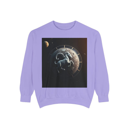 Garment-Dyed Sweatshirt, Unisex, Space Animal Design, Aries
