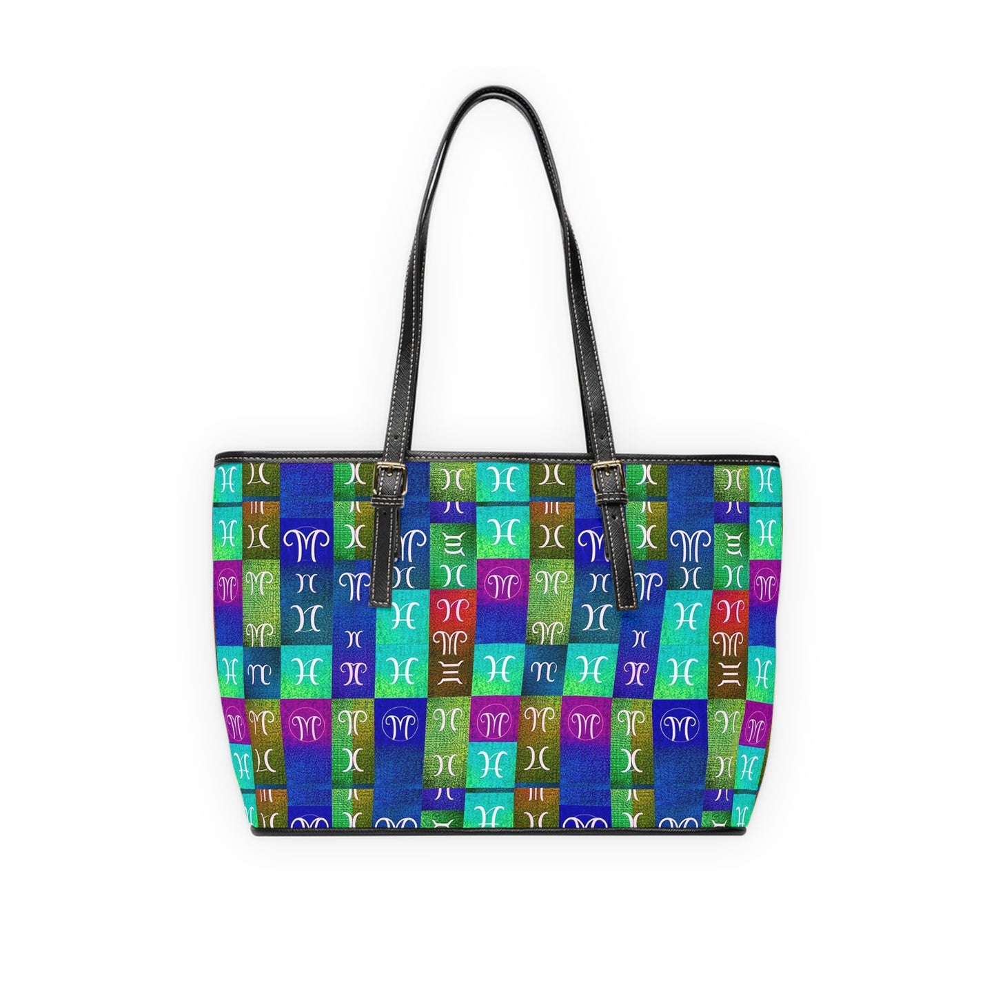 Leather Shoulder Bag, Aquarius, Zodiac v2, Shapes Pattern