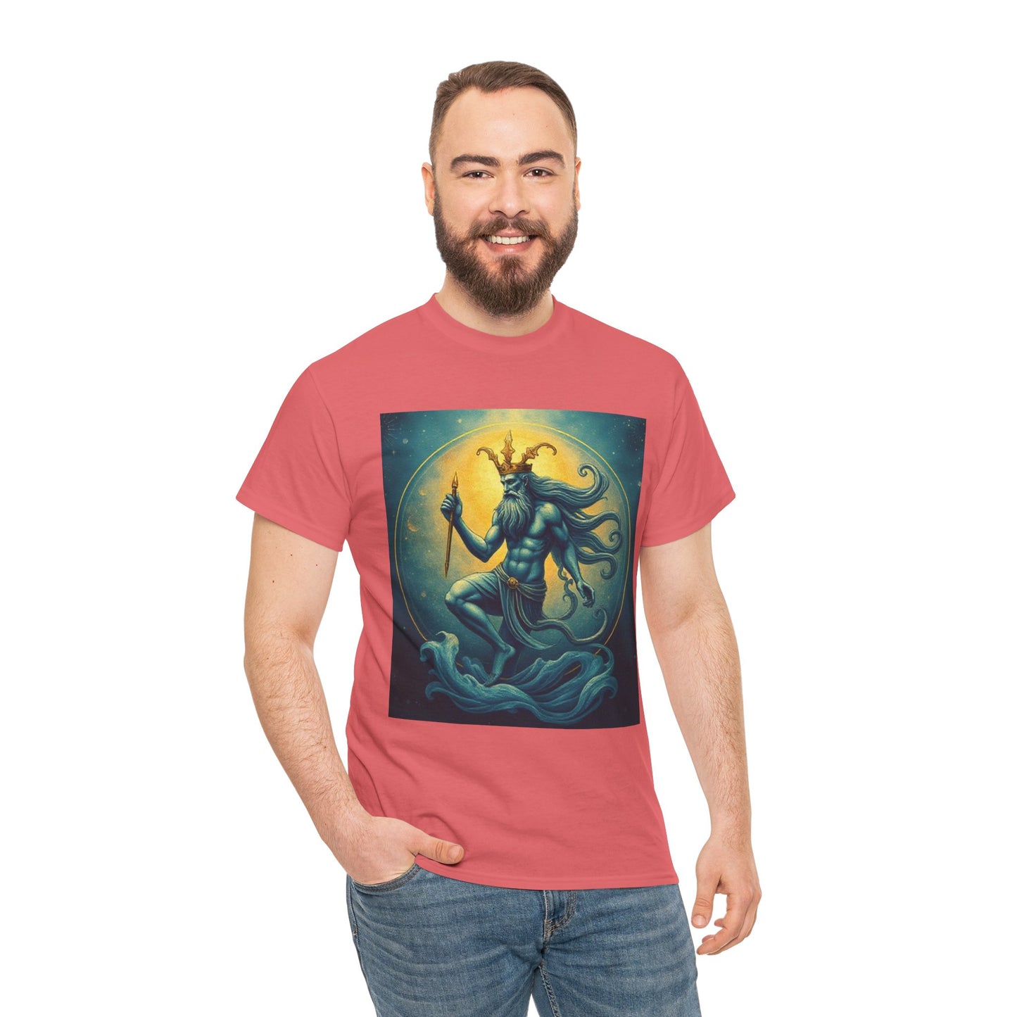 Unisex Heavy Cotton T-Shirt, Aquarius God 1, Zodiac Design