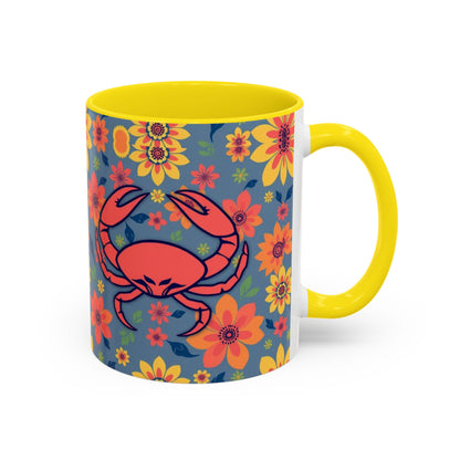 Accent Coffee Mug, Cancer, Zodiac v1, Flower Pattern, (11, 15oz)