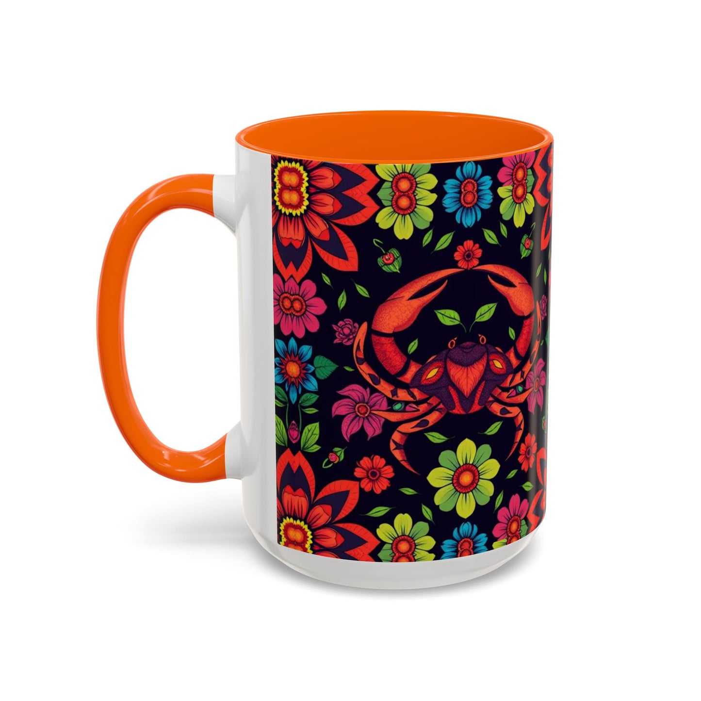 Accent Coffee Mug, Cancer, Zodiac v4, Flower Pattern, (11, 15oz)