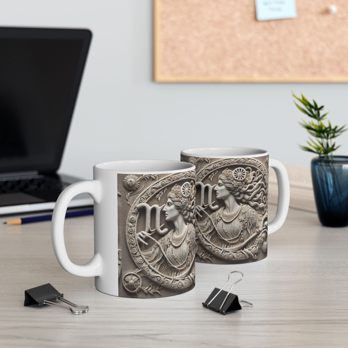 Ceramic Mug, (11oz, 15oz), Ceramic Coffee Mug, Woman Stone Carving, Virgo Zodiac Design