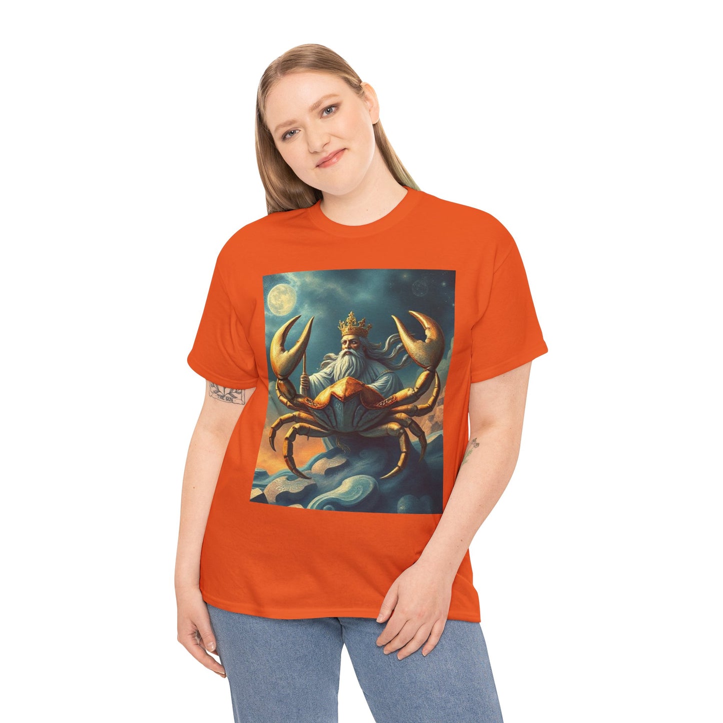 Unisex Heavy Cotton T-Shirt, Crustacean King, Cancer Zodiac Design