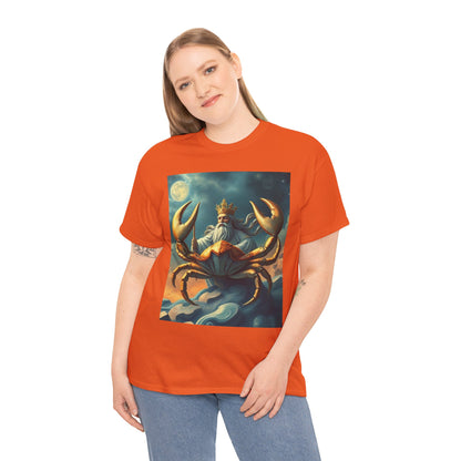Unisex Heavy Cotton T-Shirt, Crustacean King, Cancer Zodiac Design