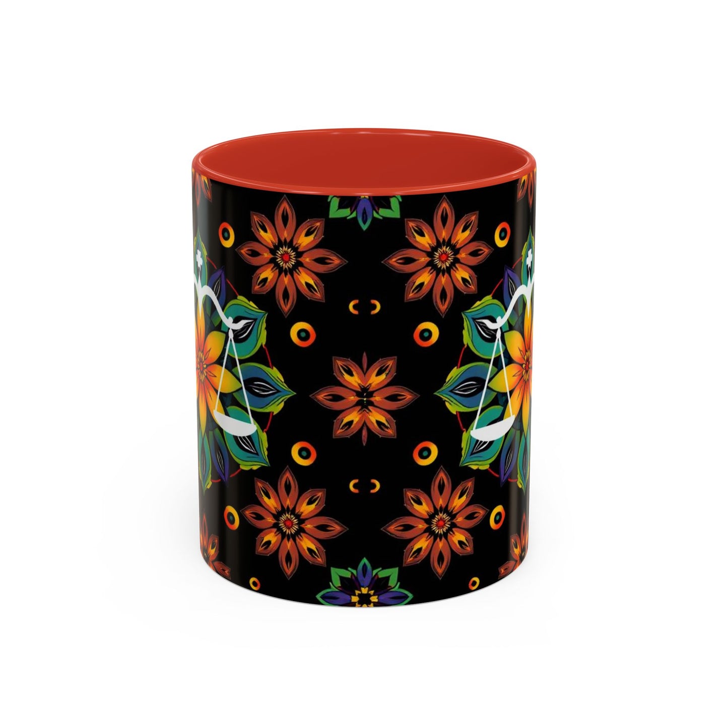 Accent Coffee Mug, Libra, Zodiac v4, Flower Pattern, (11, 15oz)