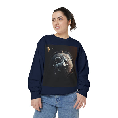 Garment-Dyed Sweatshirt, Unisex, Space Animal Design, Aries