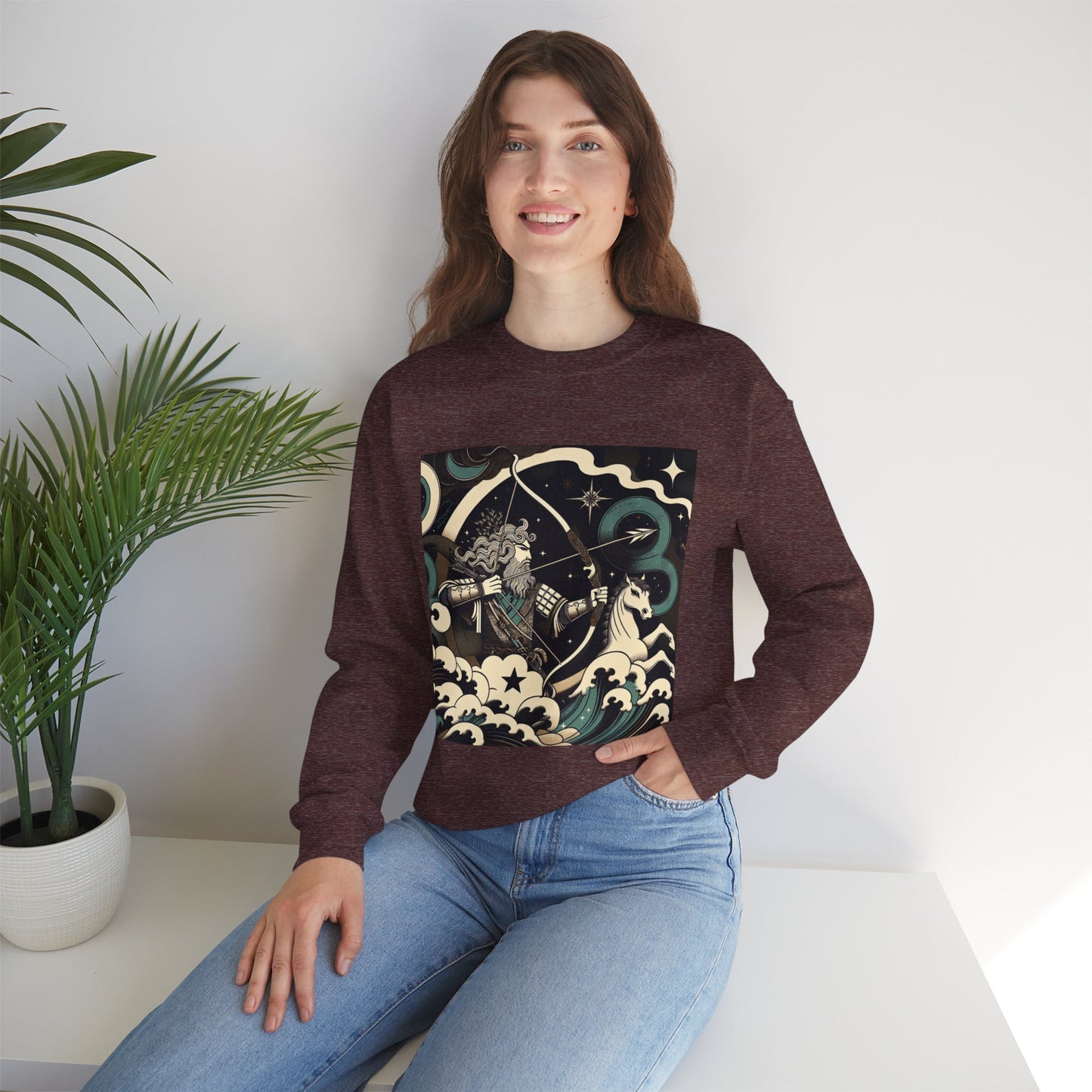 Unisex Heavy Blend™ Crewneck Sweatshirt, Man With Arrow Sagittarius Zodiac Design