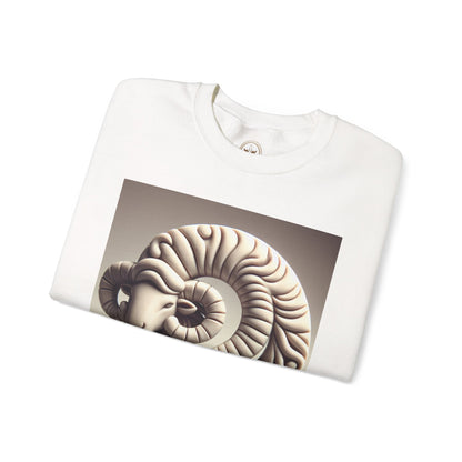 Unisex Heavy Blend™ Crewneck Sweatshirt, Round Statue, Aries Zodiac Design