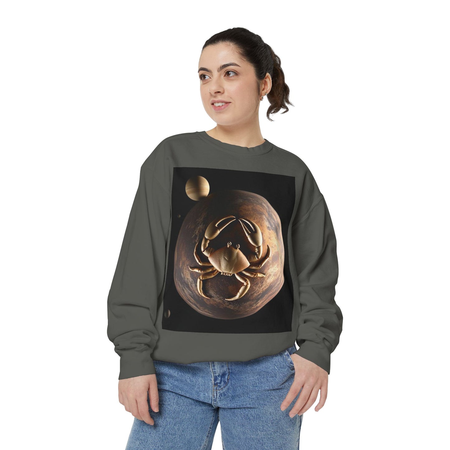 Garment-Dyed Sweatshirt, Unisex, Space Animal Design v1, Cancer