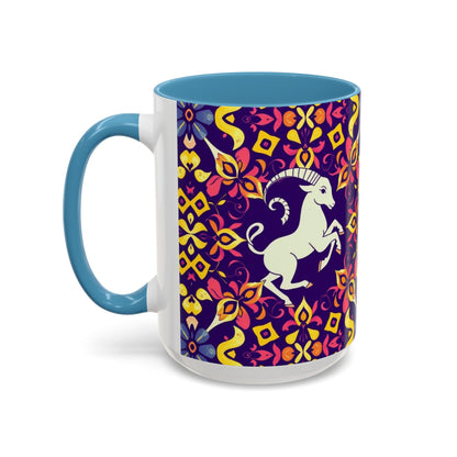 Accent Coffee Mug, Capricorn, Zodiac v1, Flower Pattern, (11, 15oz)