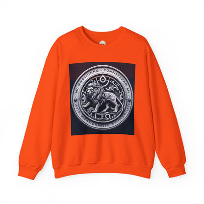 Unisex Heavy Blend™ Crewneck Sweatshirt, Lion Coin, Leo Zodiac Design