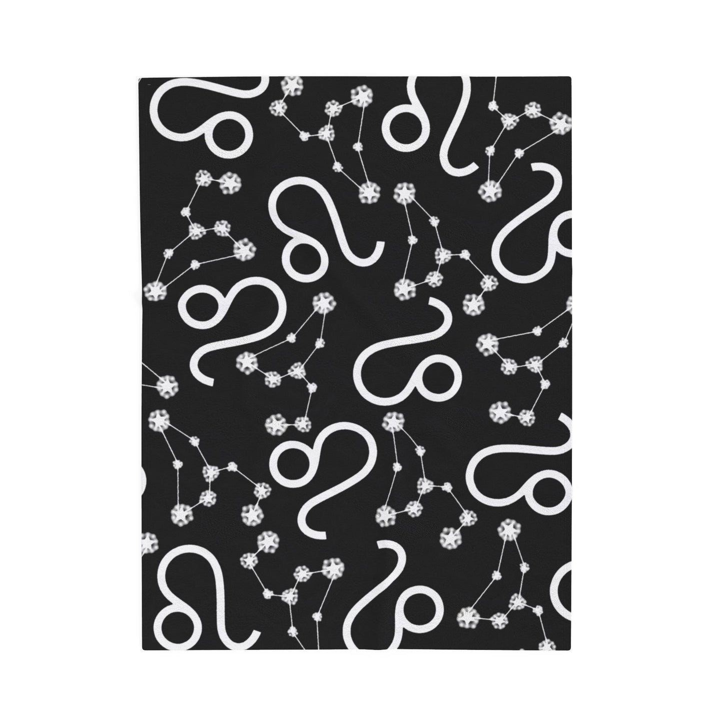 Velveteen Plush Blanket, Leo Zodiac Sign, Constellation & Symbol, Black, 100% polyester