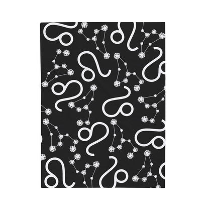 Velveteen Plush Blanket, Leo Zodiac Sign, Constellation & Symbol, Black, 100% polyester