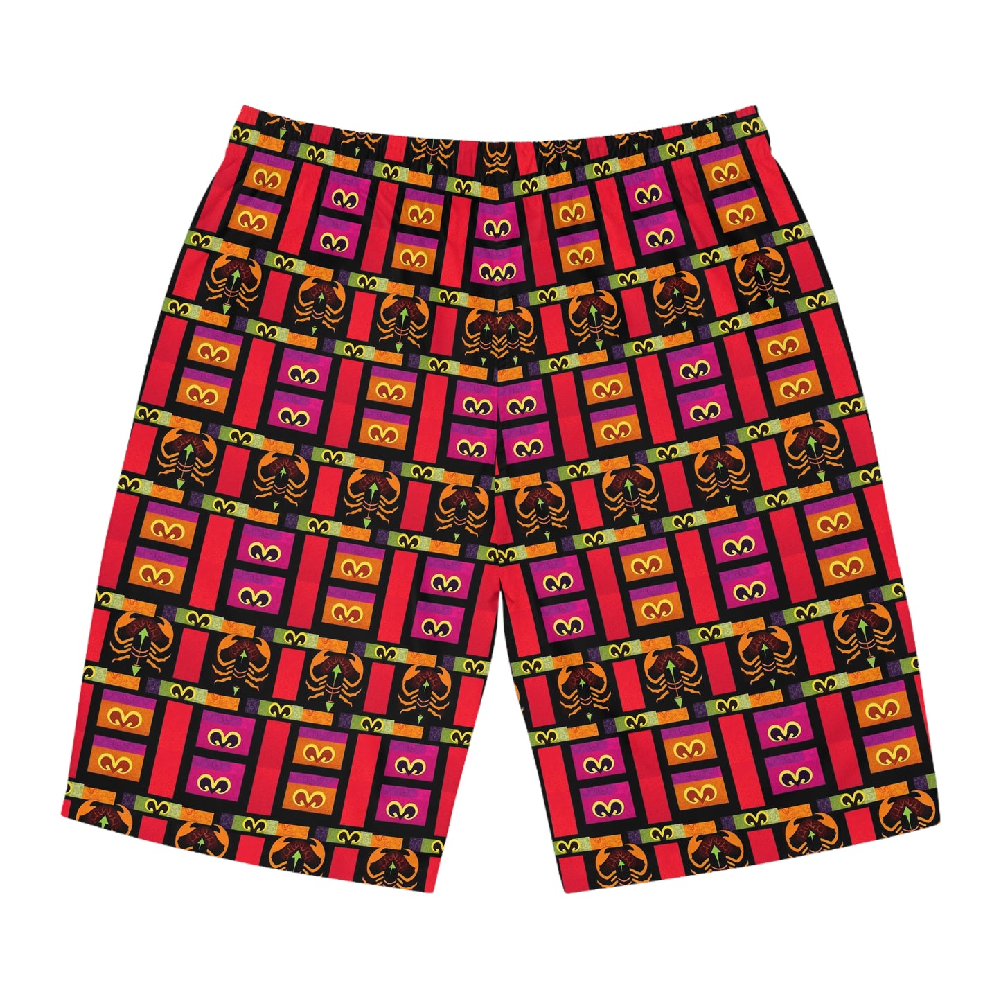 Men's Board Shorts, (AOP), Scorpio, Zodiac v2, Shape Pattern