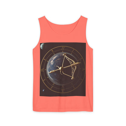 Unisex Garment-Dyed, Tank Top, Sagittarius Design, Planet Symbol, 100% US cotton
