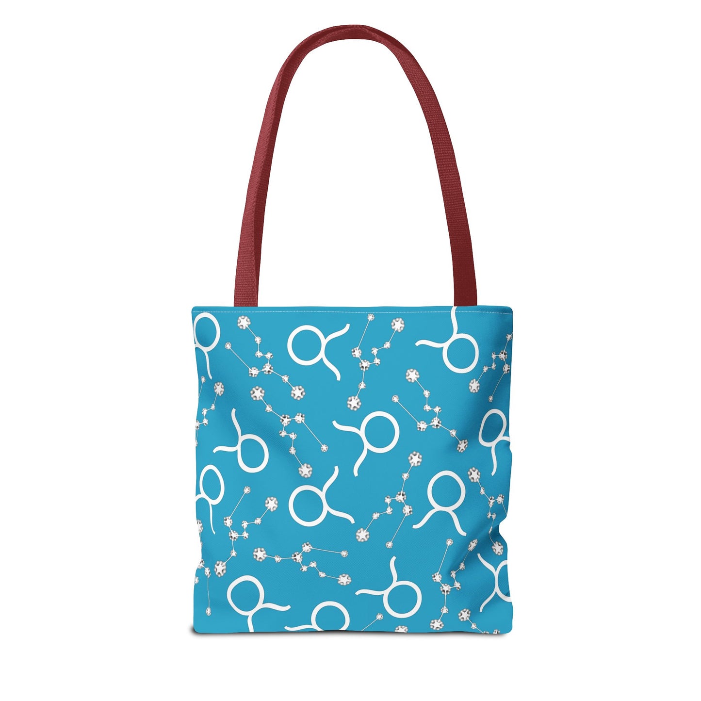 Tote Bag, Taurus Zodiac Sign, AOP, (Turquoise, White)