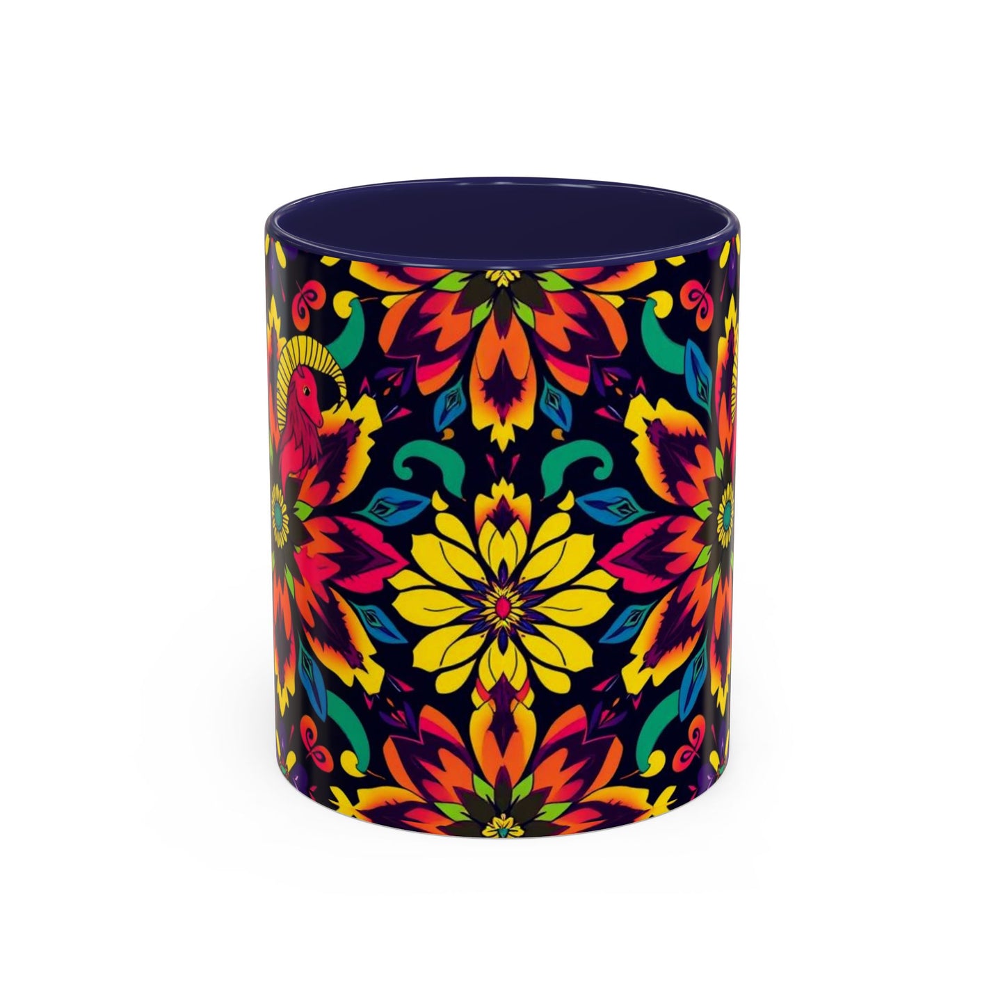 Accent Coffee Mug, Capricorn, Zodiac v4, Flower Pattern, (11, 15oz)