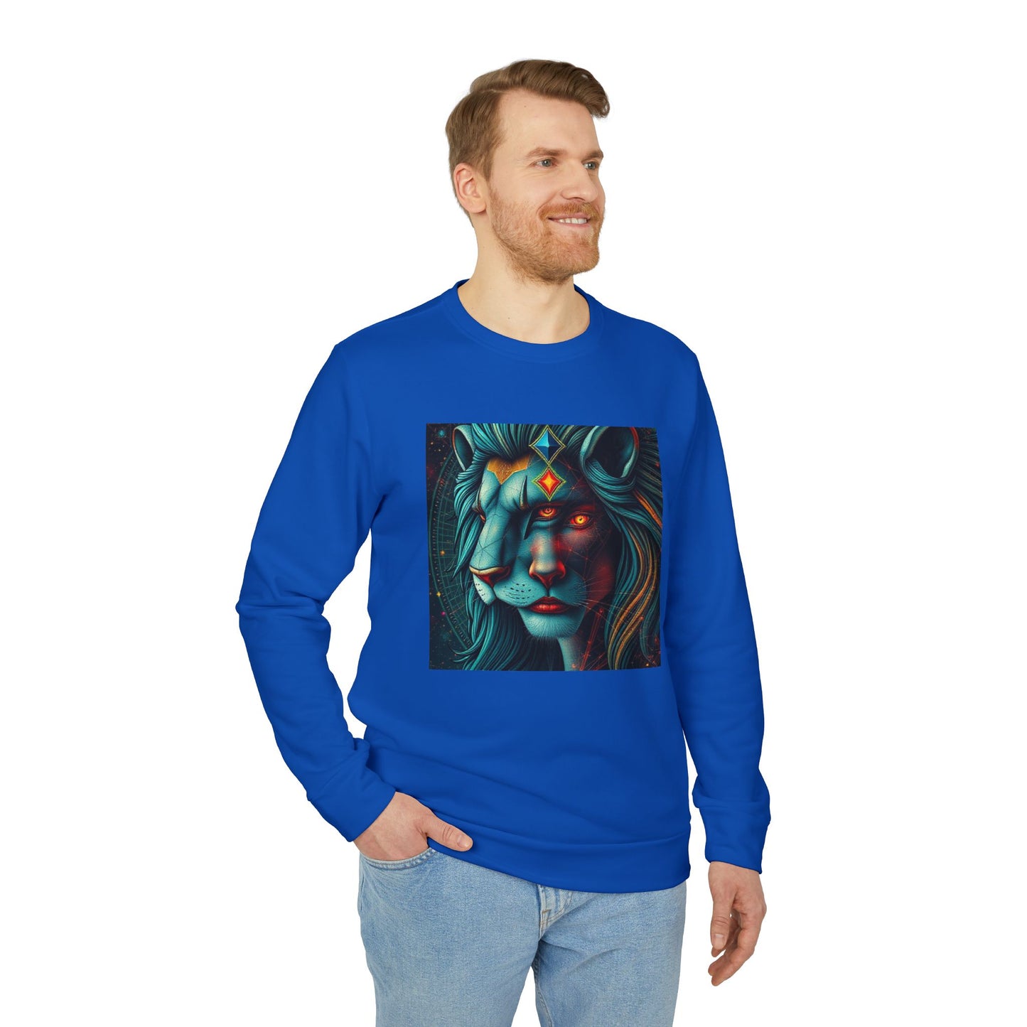 Adidas, Unisex Fleece Crewneck Sweatshirt, Leo, Pop Art, Zodiac