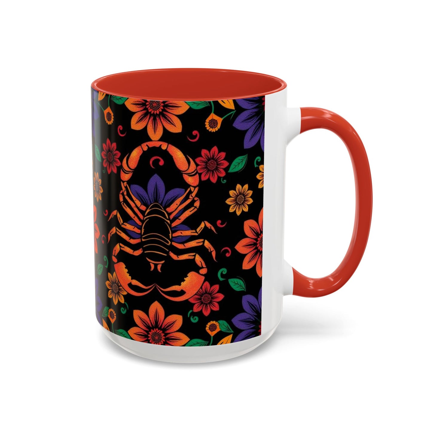 Accent Coffee Mug, Scorpio, Zodiac. Flower Pattern, (11, 15oz)