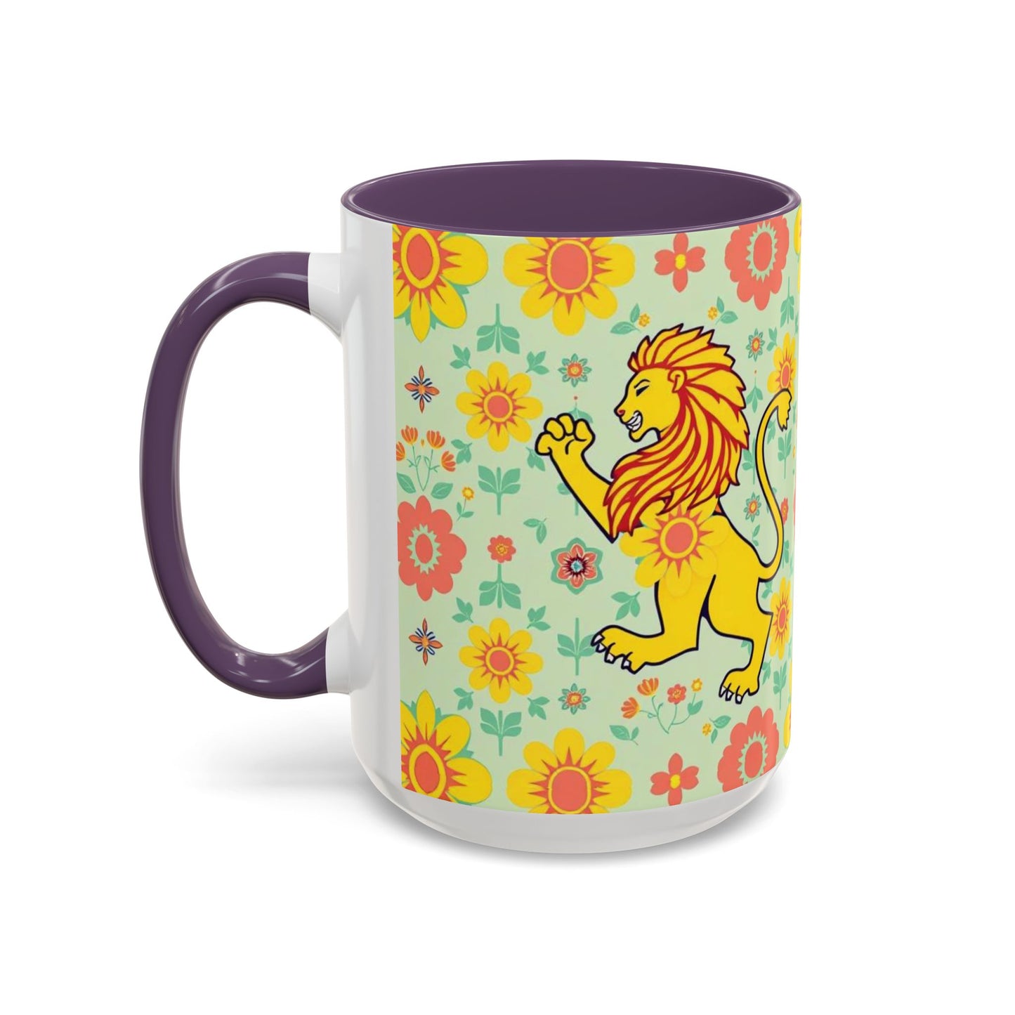 Accent Coffee Mug, Leo, Zodiac v2, Flower Pattern, (11, 15oz)