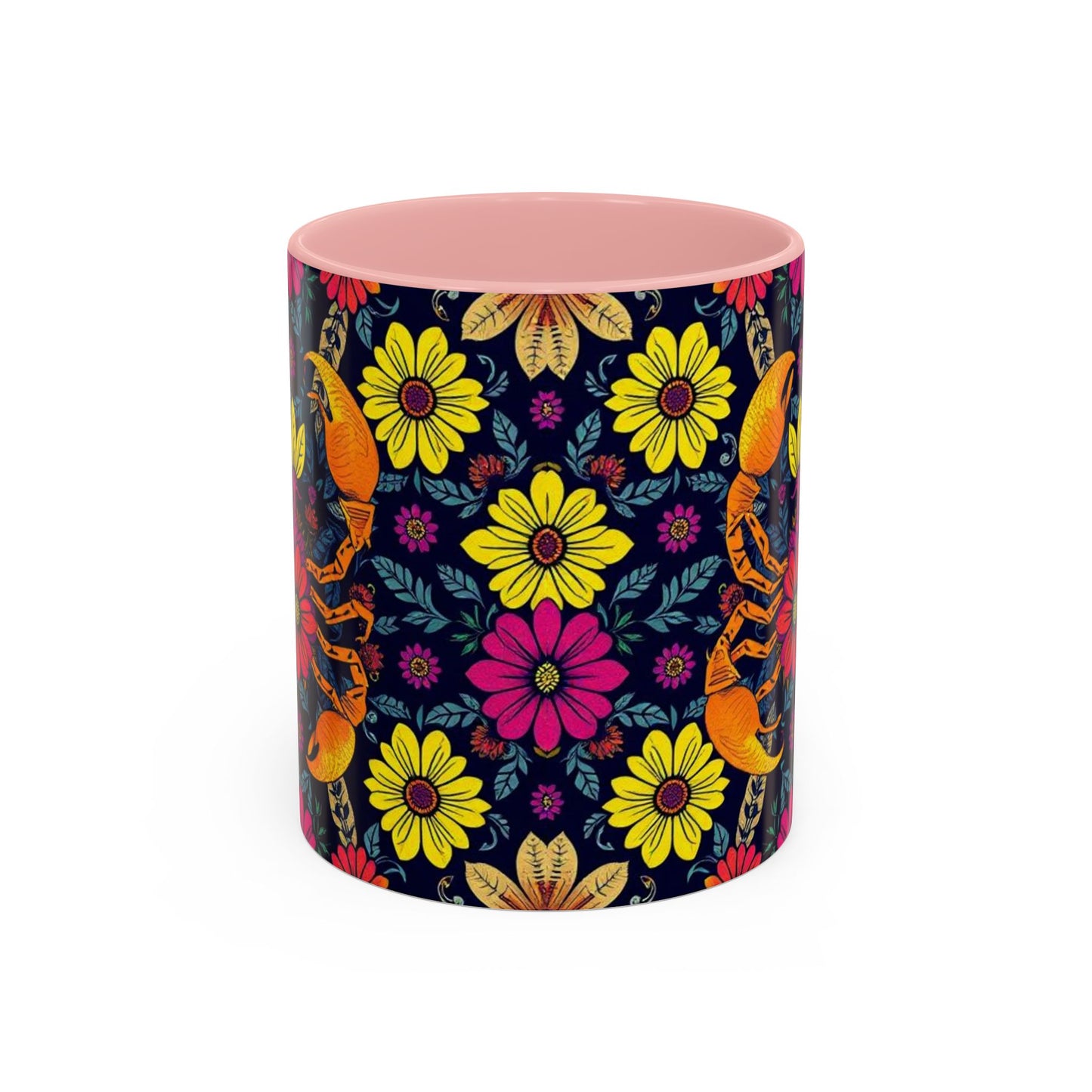 Accent Coffee Mug, Scorpio, Zodiac v3. Flower Pattern, (11, 15oz)