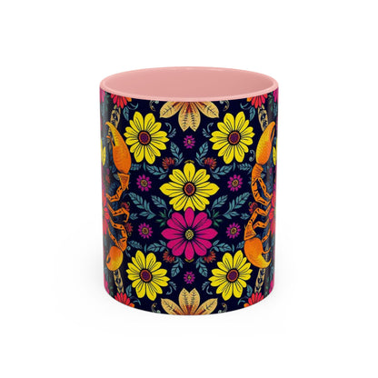 Accent Coffee Mug, Scorpio, Zodiac v3. Flower Pattern, (11, 15oz)