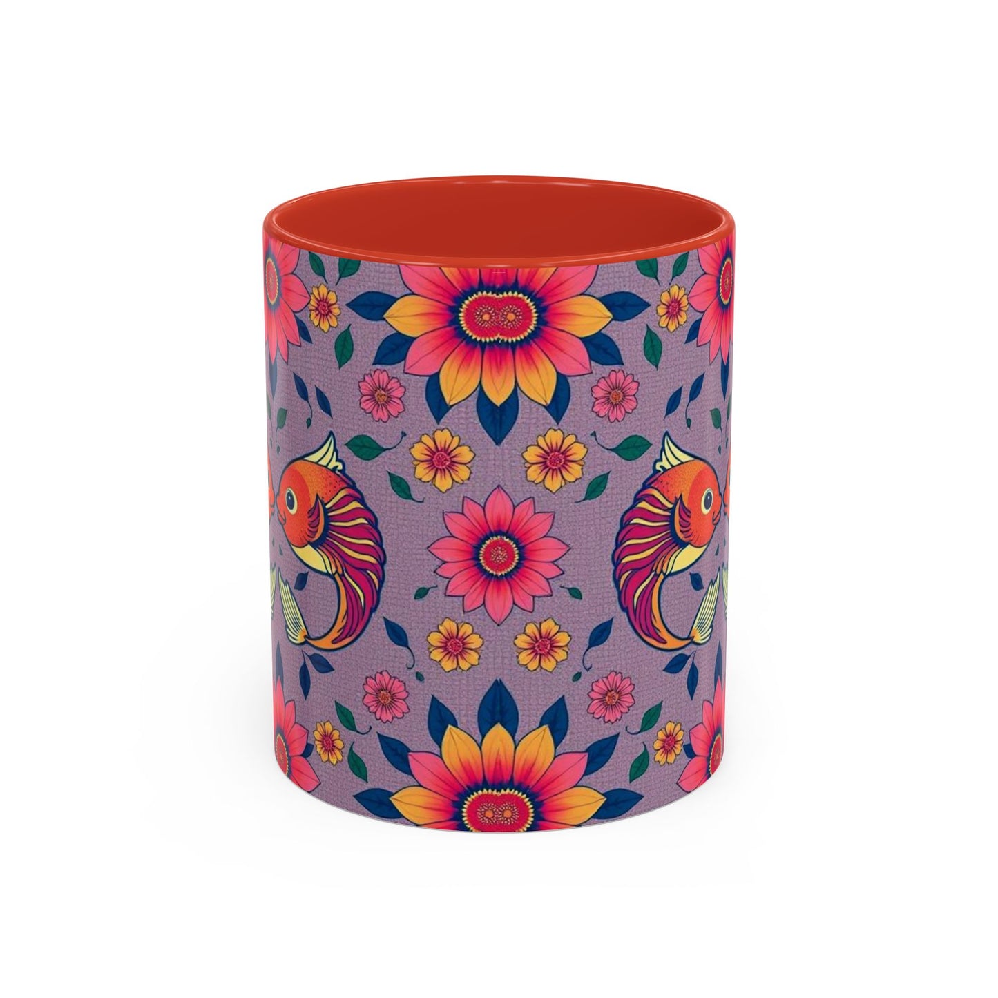 Accent Coffee Mug, Pisces, Zodiac v2, Flower Pattern, (11, 15oz)