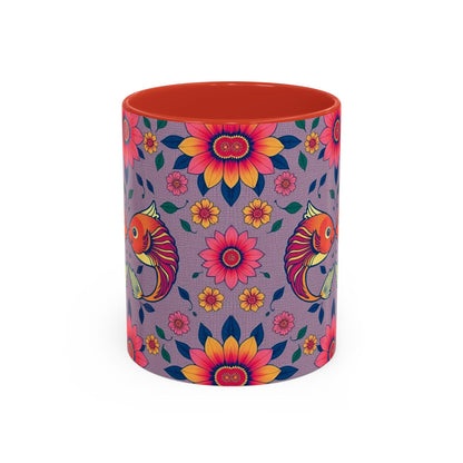 Accent Coffee Mug, Pisces, Zodiac v2, Flower Pattern, (11, 15oz)