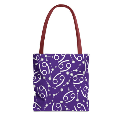 Tote Bag, Cancer Zodiac Sign, AOP, (Purple, White)