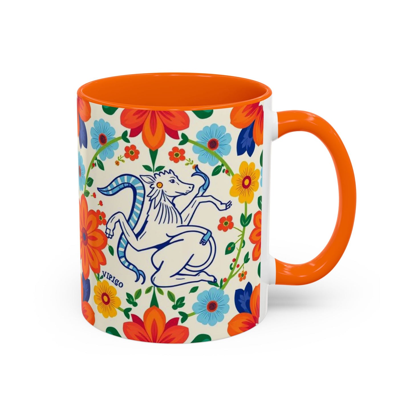 Accent Coffee Mug, Virgo, Zodiac v2. Flower Pattern, (11, 15oz)