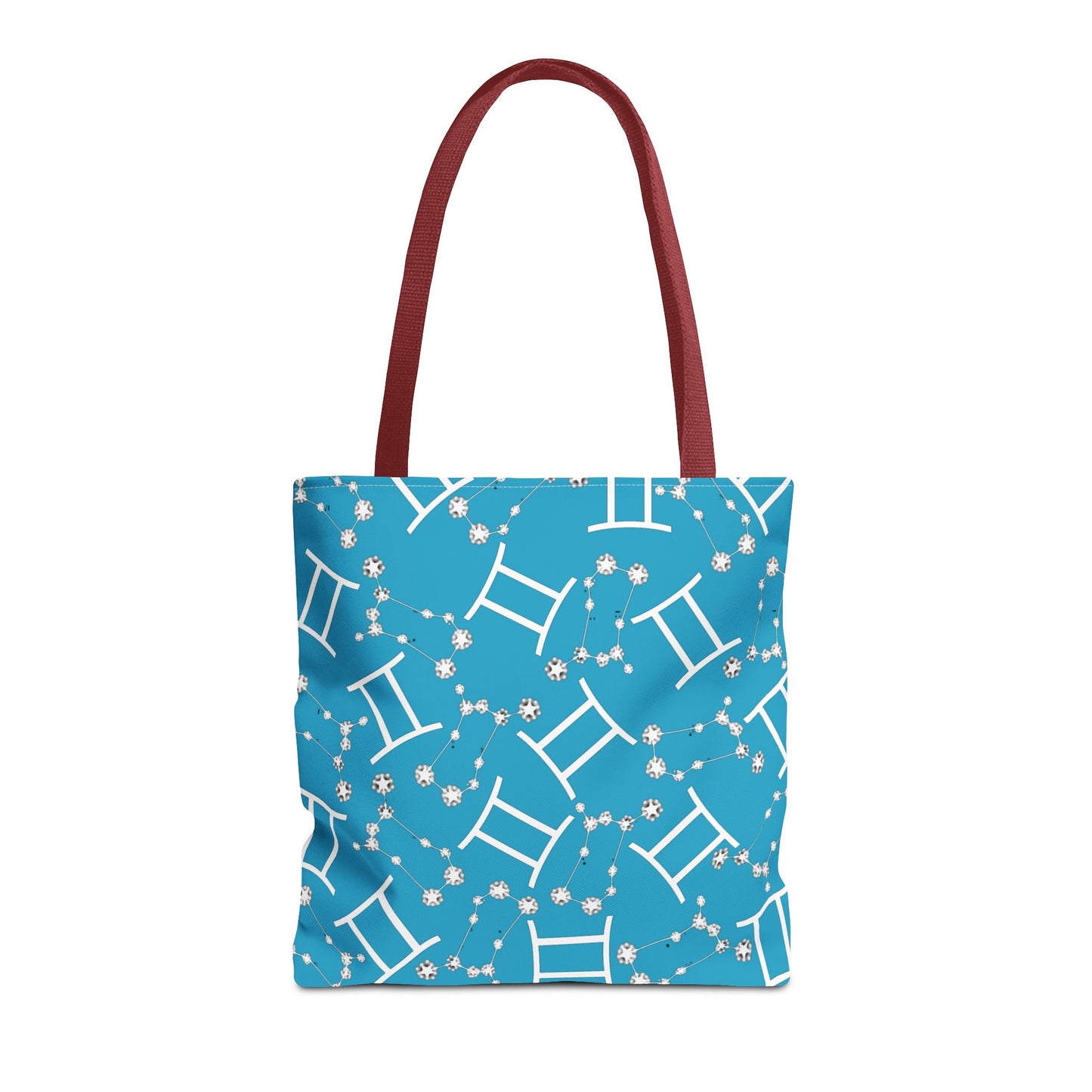 Tote Bag, Gemini Zodiac Sign, AOP, (Turquoise, White Print)