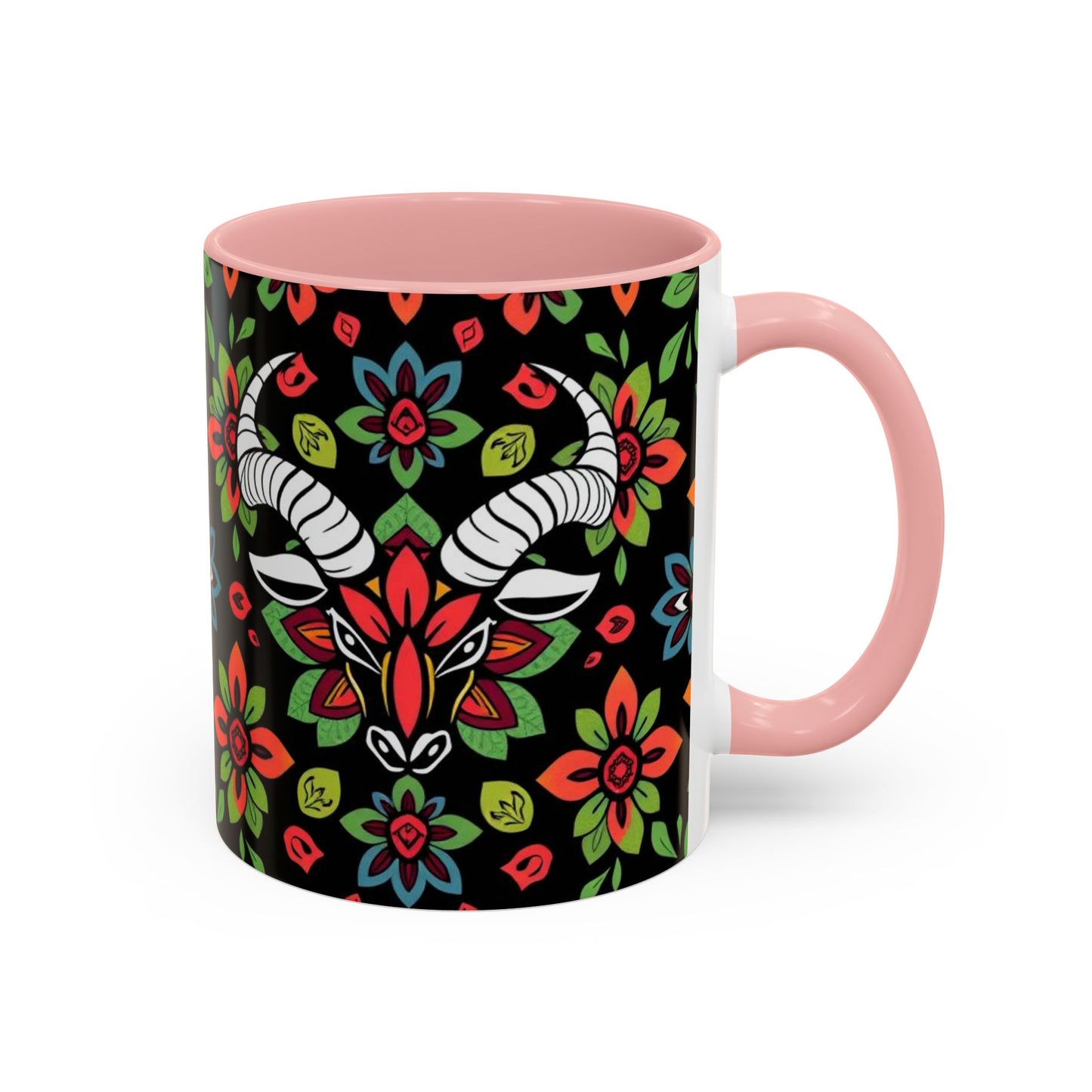 Accent Coffee Mug, Taurus, Zodiac v2. Flower Pattern, (11, 15oz)