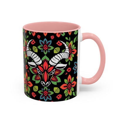 Accent Coffee Mug, Taurus, Zodiac v2. Flower Pattern, (11, 15oz)
