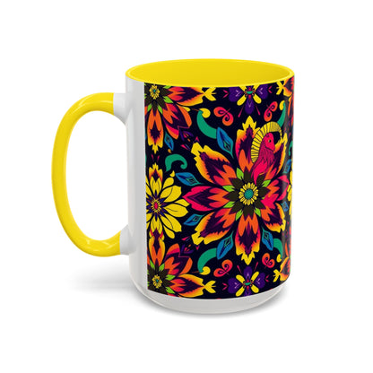 Accent Coffee Mug, Capricorn, Zodiac v4, Flower Pattern, (11, 15oz)