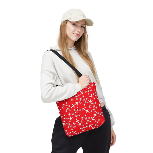 Tote Bag, Sagittarius Zodiac Sign, AOP, (Red, White Print)
