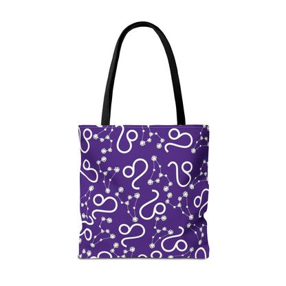 Tote Bag, Leo Zodiac Sign, AOP, (Purple, White)