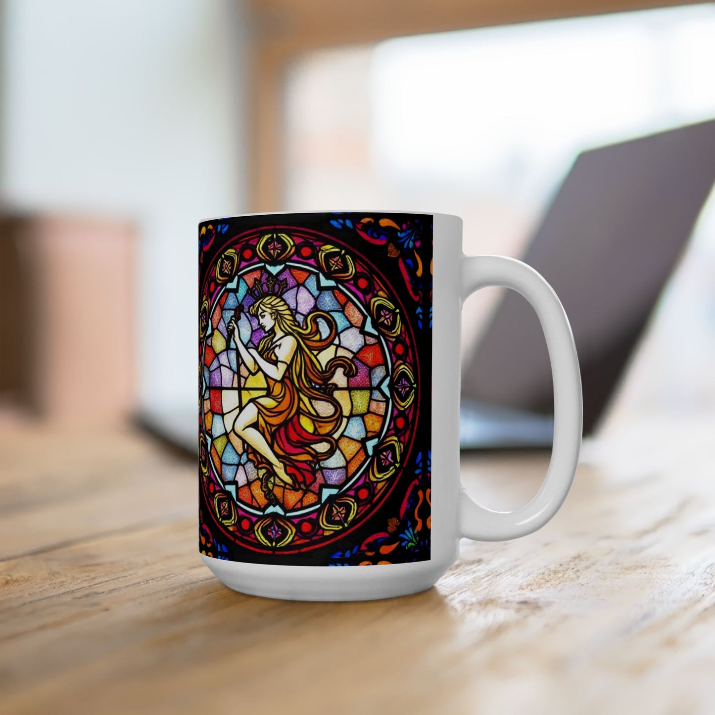 Ceramic Mug, (11oz, 15oz), Ceramic Coffee Mug, AOP, Glass Design, Virgo Zodiac