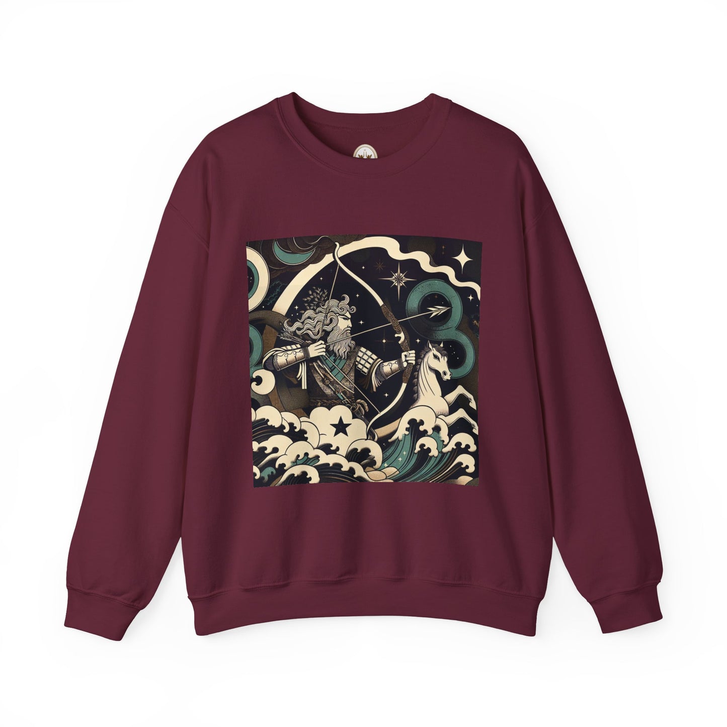 Unisex Heavy Blend™ Crewneck Sweatshirt, Man With Arrow Sagittarius Zodiac Design