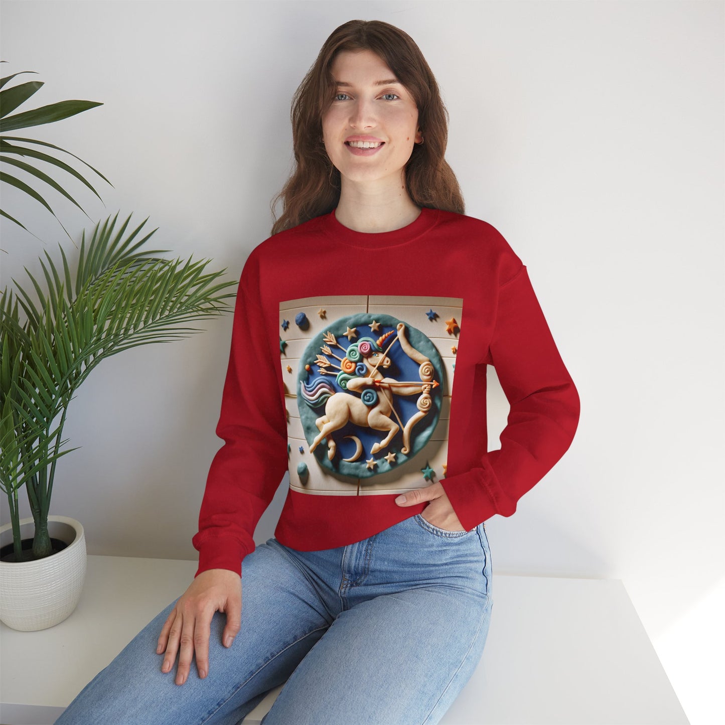 Unisex Heavy Blend™ Crewneck Sweatshirt, Colorful Horse, Sagittarius Zodiac Design