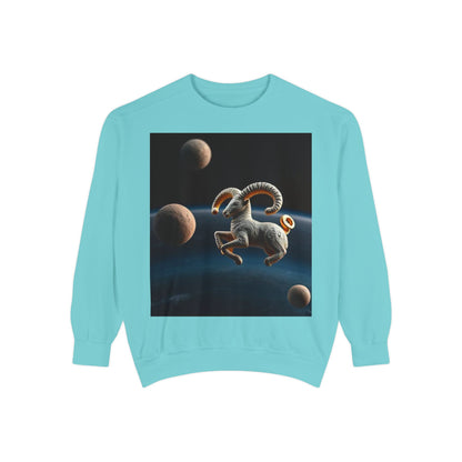 Garment-Dyed Sweatshirt, Unisex, Space Animal Design v1, Aries