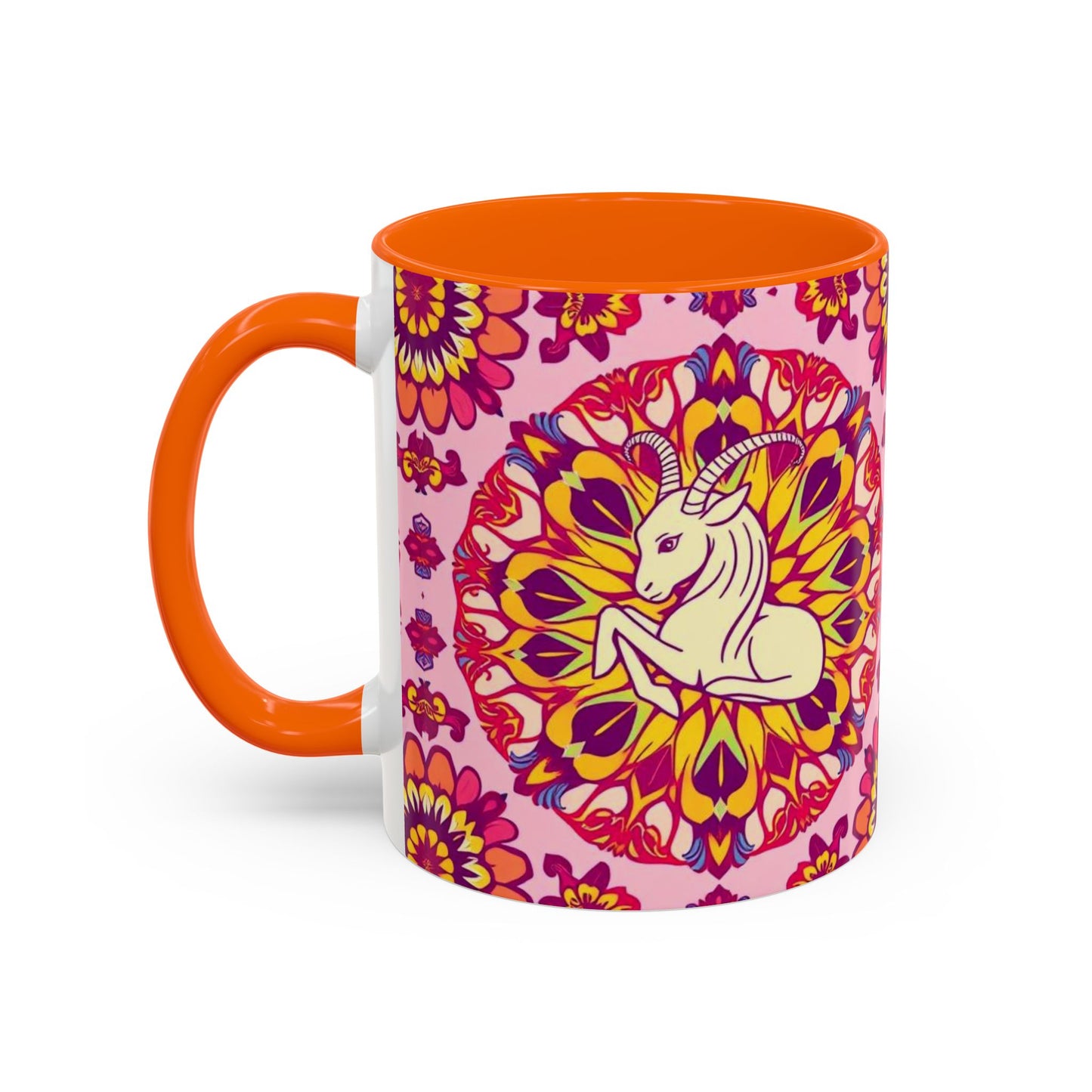 Accent Coffee Mug, Capricorn, Zodiac v3, Flower Pattern, (11, 15oz)