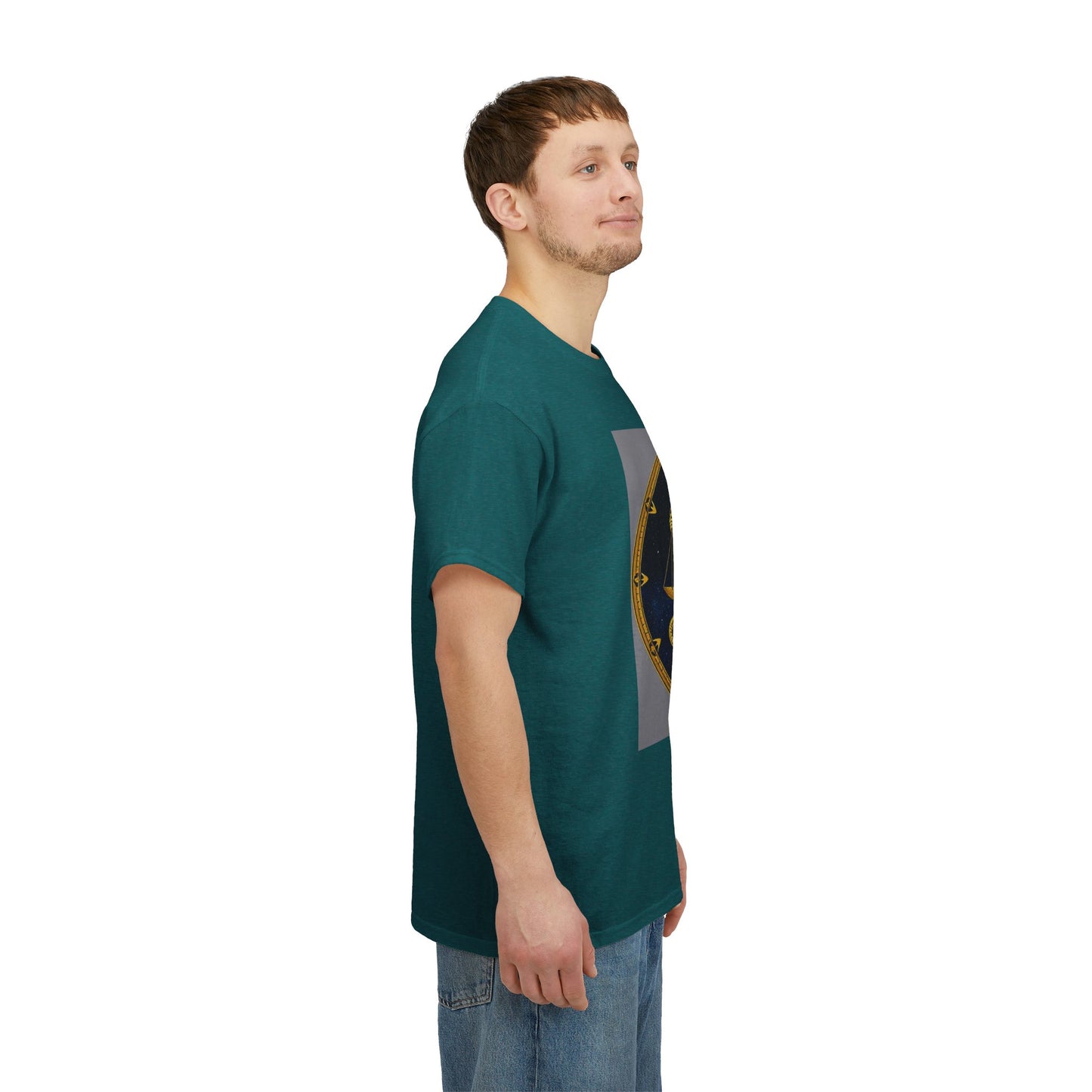Unisex Heavy Cotton T-Shirt, Gold Libra God, Zodiac Design
