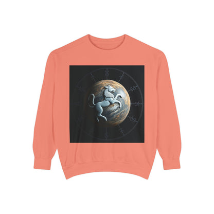 Garment-Dyed Sweatshirt, Unisex, Space Animal Design, Aquarius