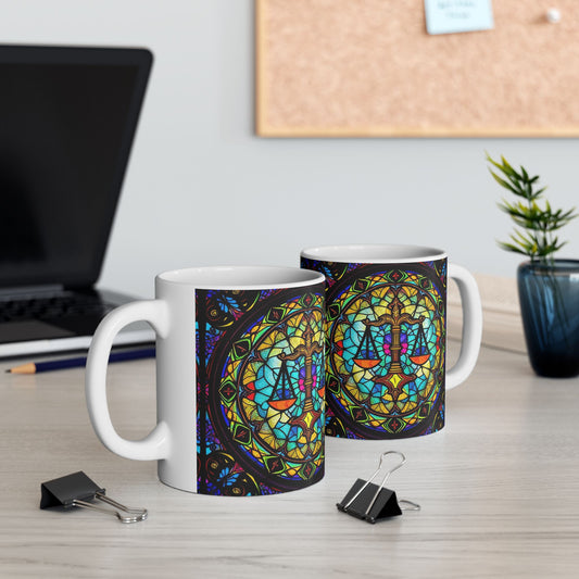 Ceramic Mug, (11oz, 15oz), Ceramic Coffee Mug, AOP, Glass Design v1, Libra Zodiac